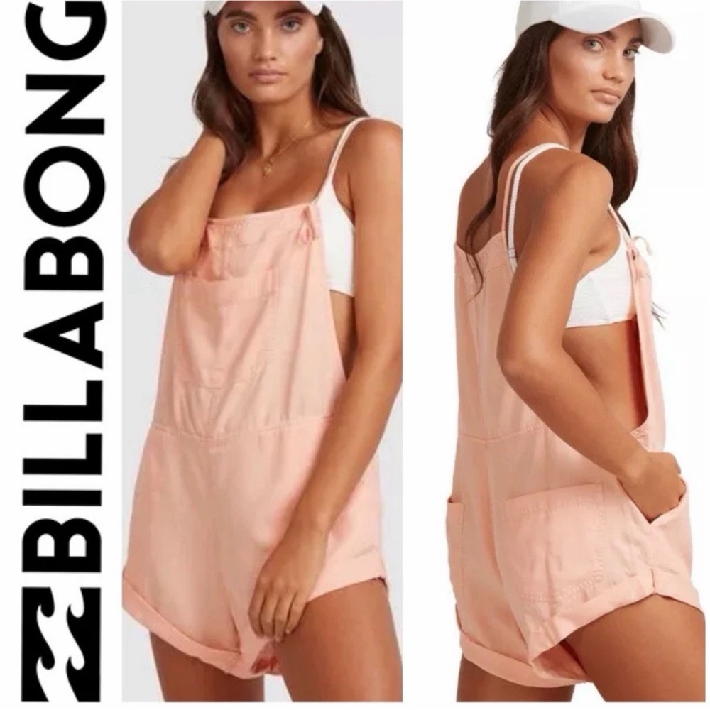 NWT Billabong Peach Pink Short Overalls Romper Small Beachy Travel Surf